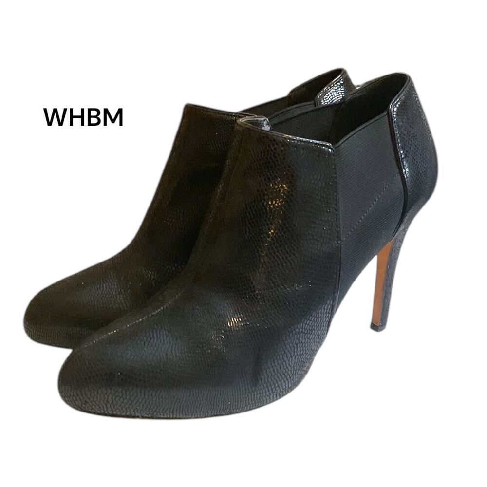 White House Black Market Black Booties‎ 9.5M Lizard Embossed Stiletto Heel